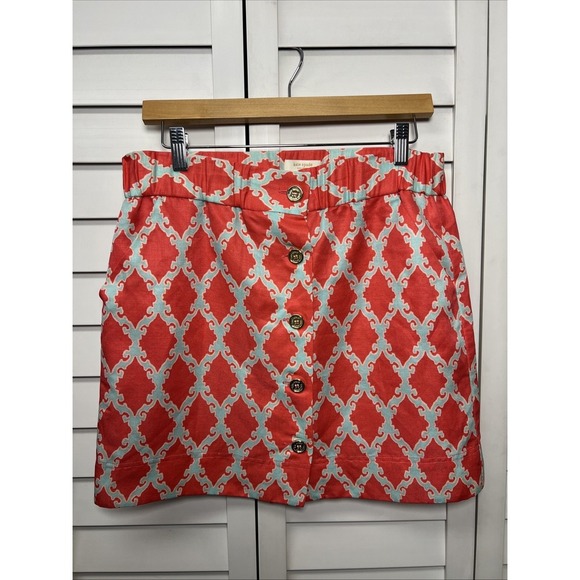 Kate Spade Silk Linen Blend Lattice Print Button Down Mini Skirt Women's Size 4 - Picture 1 of 8